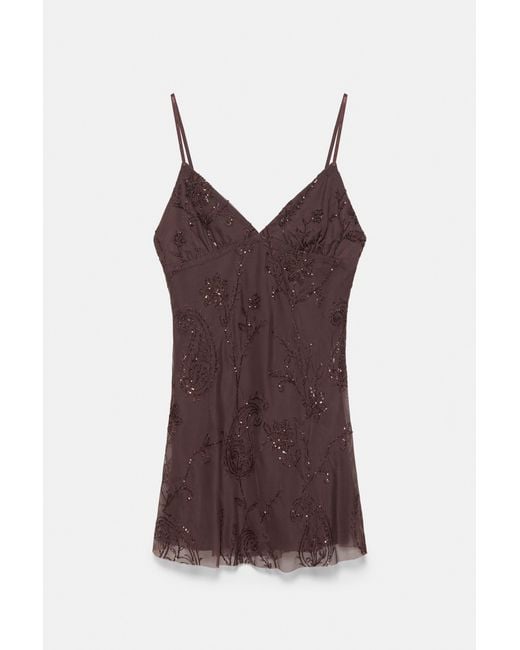 Pull&Bear Brown Short Sequinned Strappy Dress