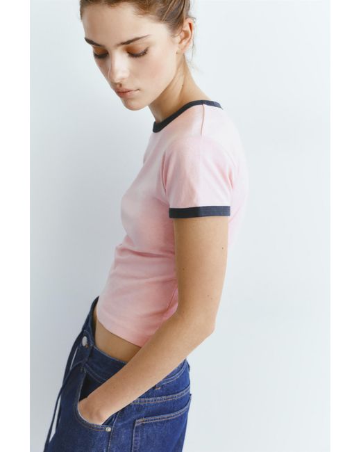 Pull&Bear Blue Short Sleeve Ribbed T-Shirt