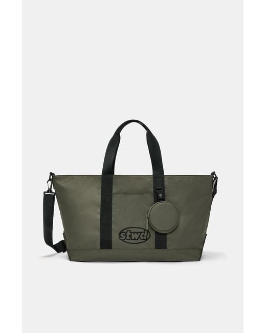 Pull&Bear Green Stwd Nylon Shopper Bag for men