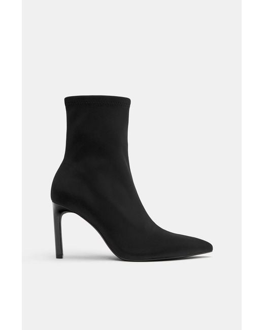 Pull&Bear Black Stretch High-Heel Ankle Boots