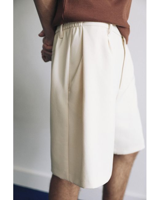 Pull&Bear Gray Double-Pleat Smart Bermuda Shorts for men