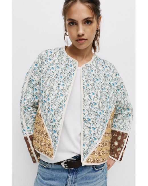 Pull&Bear White Quilted Patchwork Jacket