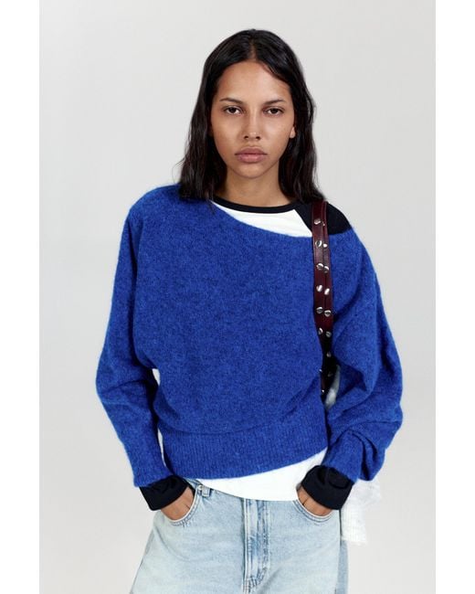 Pull&Bear Blue Asymmetrischer Strickpullover