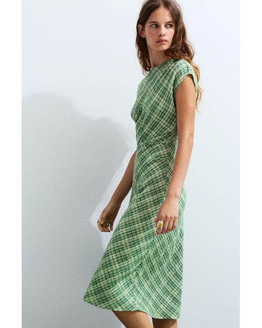 Pull&Bear Green Asymmetric Checked Midi Dress