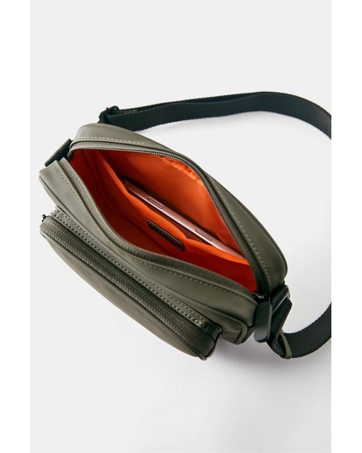 Pull&Bear Green Rubberised-Effect Crossbody Bag for men