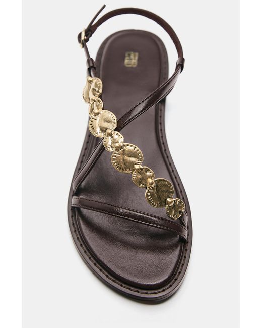 Pull&Bear Natural Flat Beaded Sandals