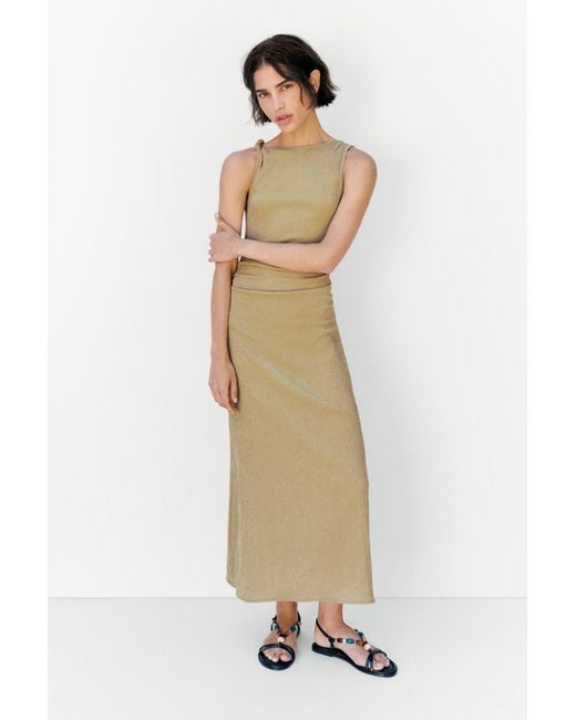 Pull&Bear Natural Gathered Knot Midi Dress