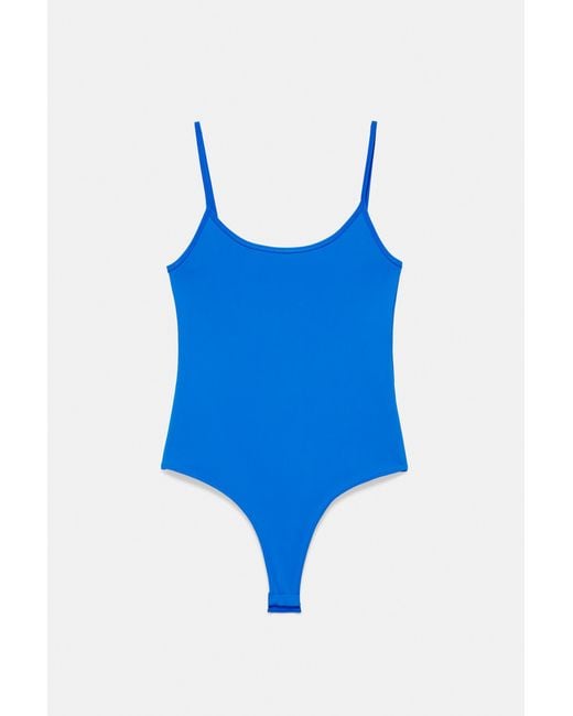 Pull&Bear Blue Polyamide Bodysuit With Thin Straps