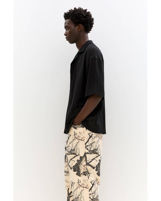 Pull&Bear Schwarzes Hemd Mit Kurzen Ärmeln Und Struktur in Black für Herren