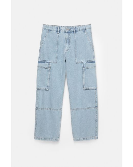 Pull&Bear Blue Baggy Cargo Jeans for men