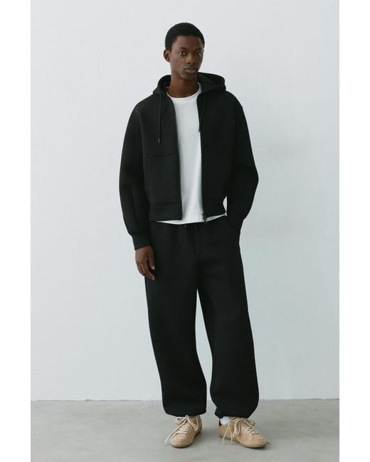 Pull&Bear Black Neoprene-Effect Zip-Up Hoodie for men