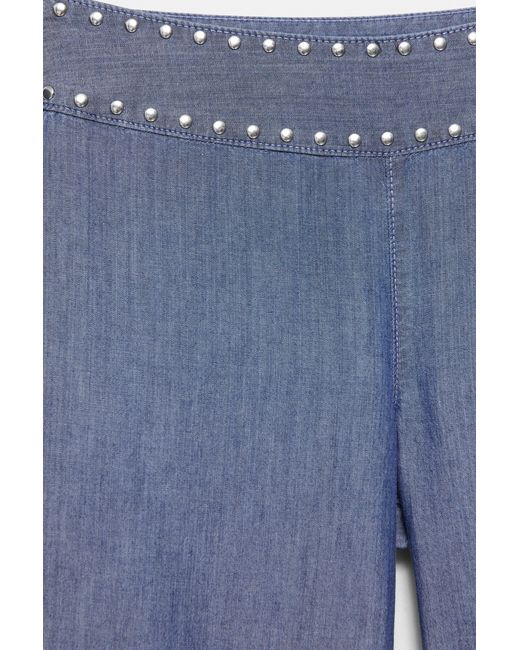 Pull&Bear Wide Leg Jeans Met Studs in het Blue