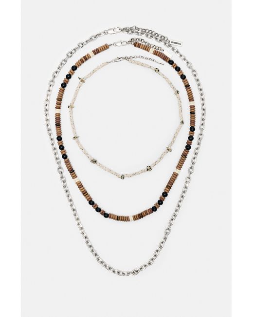 Pull&Bear White 3-Pack Of Beaded Necklaces for men