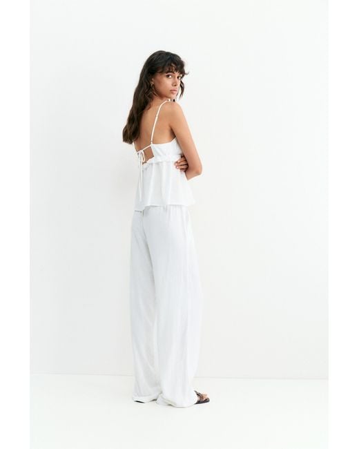 Pull&Bear White Flowy Trousers With Linen
