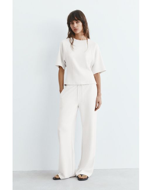 Pull&Bear White Soft Touch Short Sleeve Sweatshirt