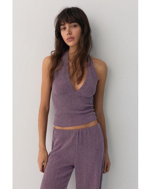Pull&Bear Purple Crepe Halter Neck Top