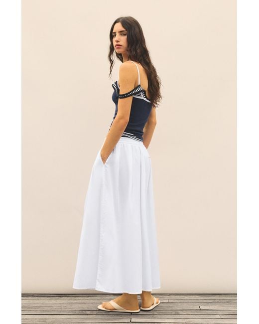 Pull&Bear White Long Poplin Skirt
