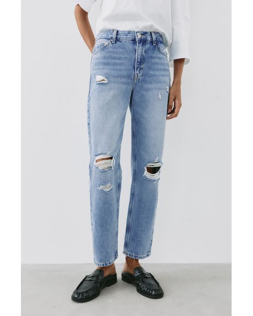 Pull&Bear Blue Ripped Mom Fit Jeans