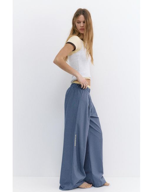 Pull&Bear Pyjamalook Broek Met Ruitjes En Plooien in het Gray