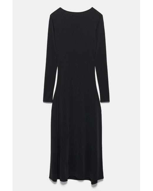 Pull&Bear Black Fluid Draped Cupro Midi Dress