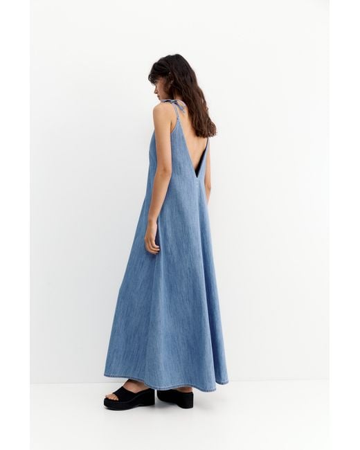 Pull&Bear Blue Long Denim Strappy Dress