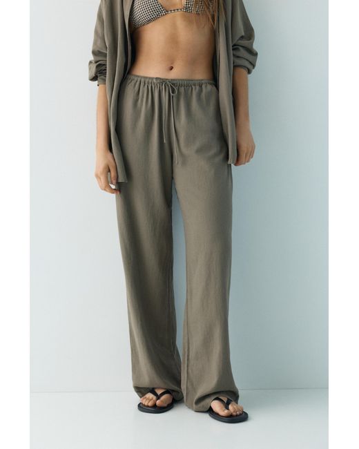 Pull&Bear Multicolor Flowy Trousers With Linen