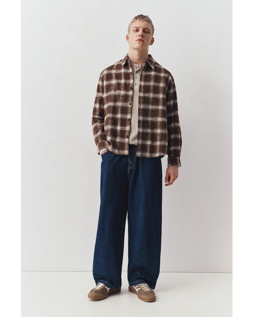 Pull&Bear Blue Long Sleeve Check Shirt for men