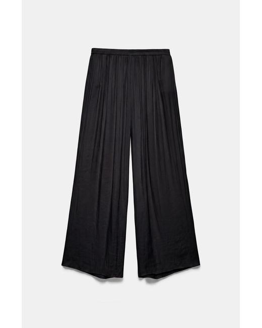 Pull&Bear Black Satin Wide-Leg Trousers