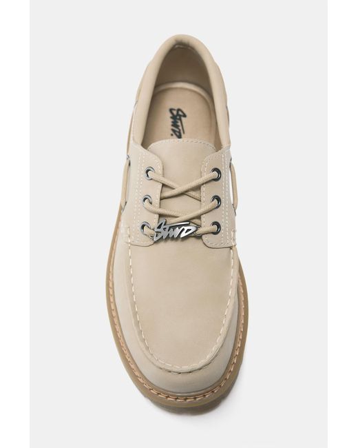 Pull&Bear White Stwd Boat Shoes for men