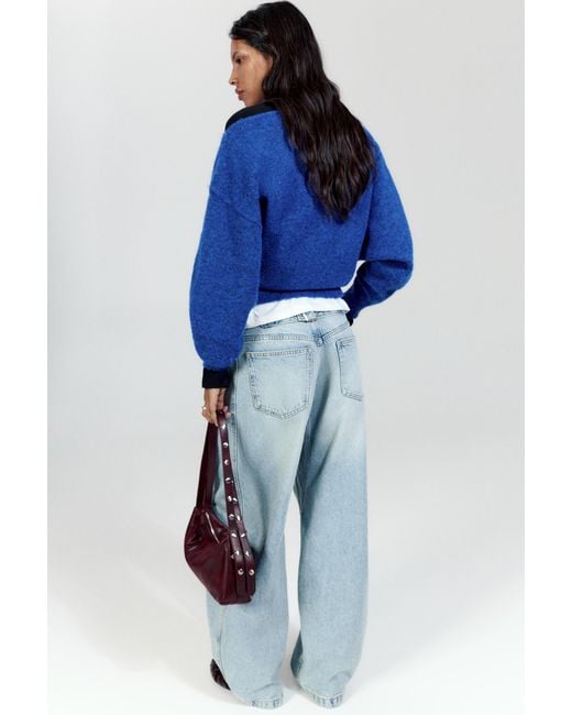 Pull&Bear Blue Asymmetrischer Strickpullover