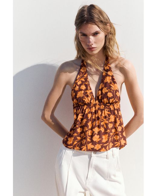 Pull&Bear Brown Floral Halter Top