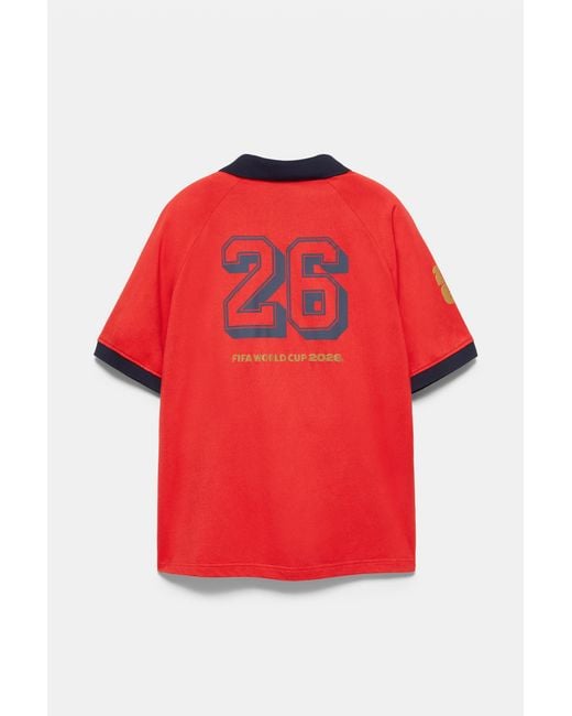 Pull&Bear Red Spain Fifa World Cup 26 Polo Shirt for men