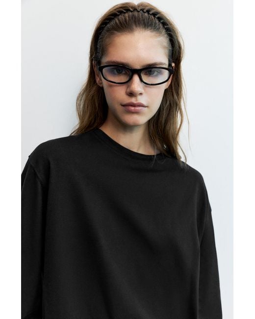 Pull&Bear Black Oversize Long Sleeve T-Shirt