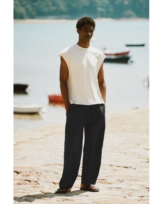 Pull&Bear Black Linen Blend Jogger Trousers for men