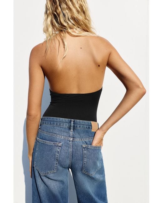 Pull&Bear Blue Rhinestone Halter Bodysuit