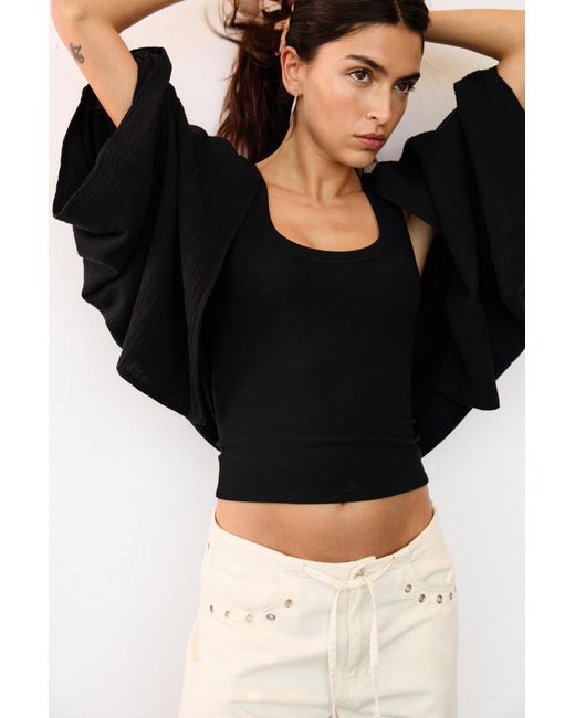 Pull&Bear Black Rustikaler Kurzer Kimono