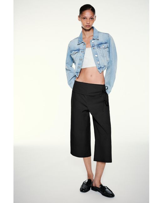 Pull&Bear Blue Waistband Culottes With Bow
