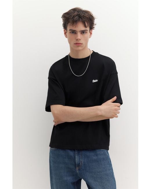 Pull&Bear Black Stwd Logo Boxy T-Shirt for men
