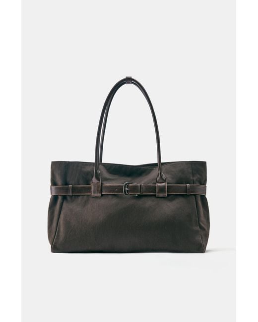 Pull&Bear Black Tote Bag With Buckle Detail