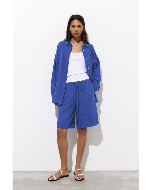 Pull&Bear Blue Rustic Striped Bermuda Shorts