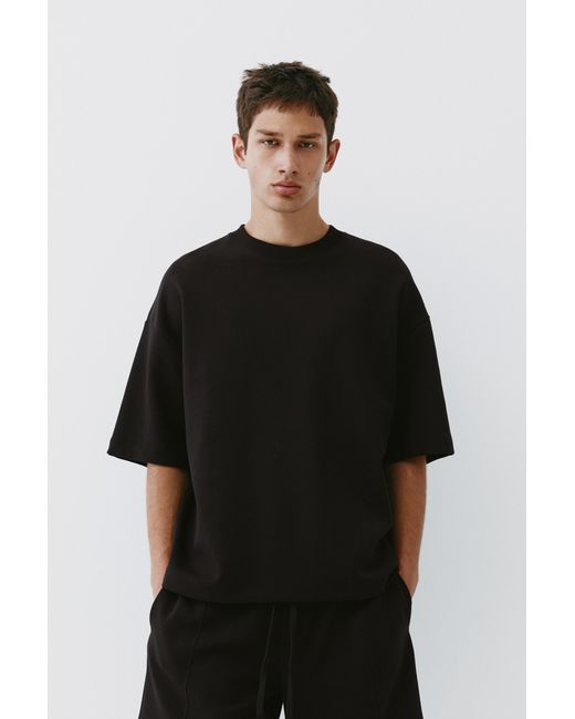 Pull&Bear Black Interlock Short Sleeve Sweatshirt for men