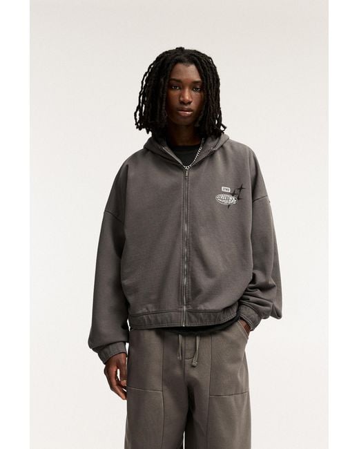 Pull&Bear Brown Washed Stwd Zip-Up Hoodie for men