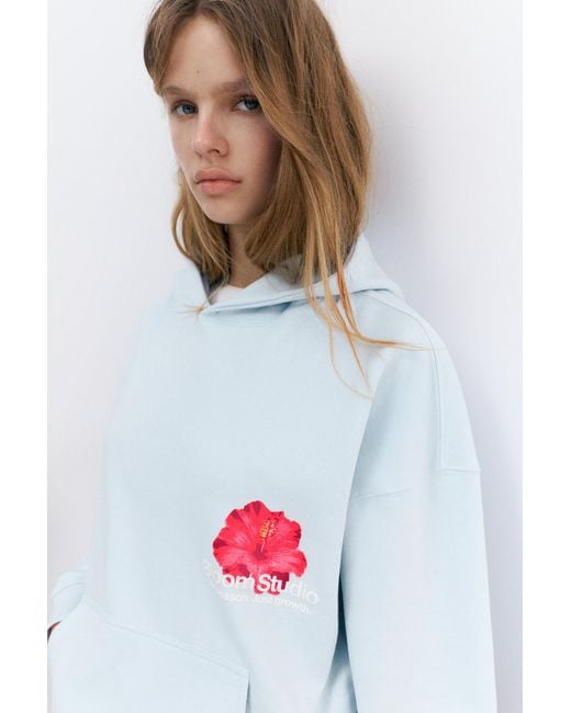 Pull&Bear White Flower Graphic Hoodie