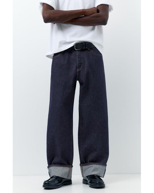 Pull&Bear Blue Selvedge Straight-Leg Jeans for men