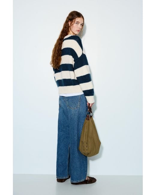 Pull&Bear Blue Chunky Knit Striped Sweater