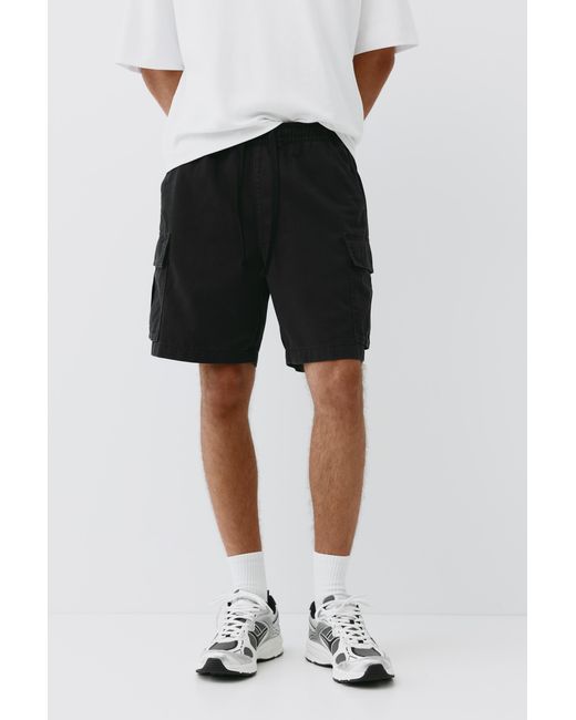 Pull&Bear Black Cargo Bermuda Shorts for men