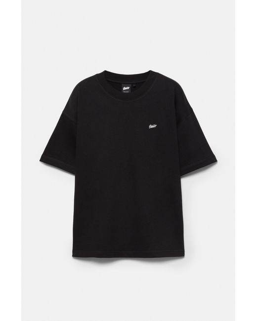 Pull&Bear Black Short Sleeve Logo Sweatshirt for men