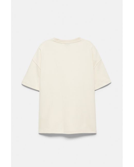 Pull&Bear Natural Embroidered Short Sleeve Sweatshirt for men