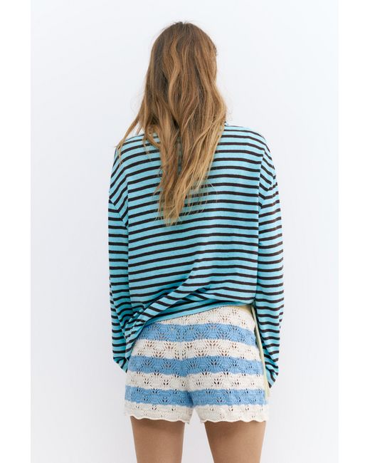 Pull&Bear Blue Striped Crochet Shorts