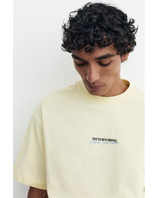Pull&Bear Natural Oversize Embroidered T-Shirt for men